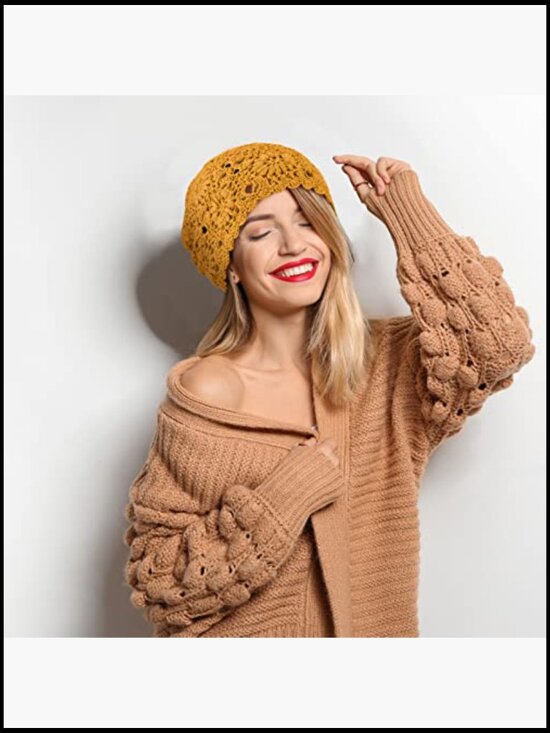6 Pack Slouchy Knit Beanies Soft Breathable Floral Skull Cap Daily Wear main image 5